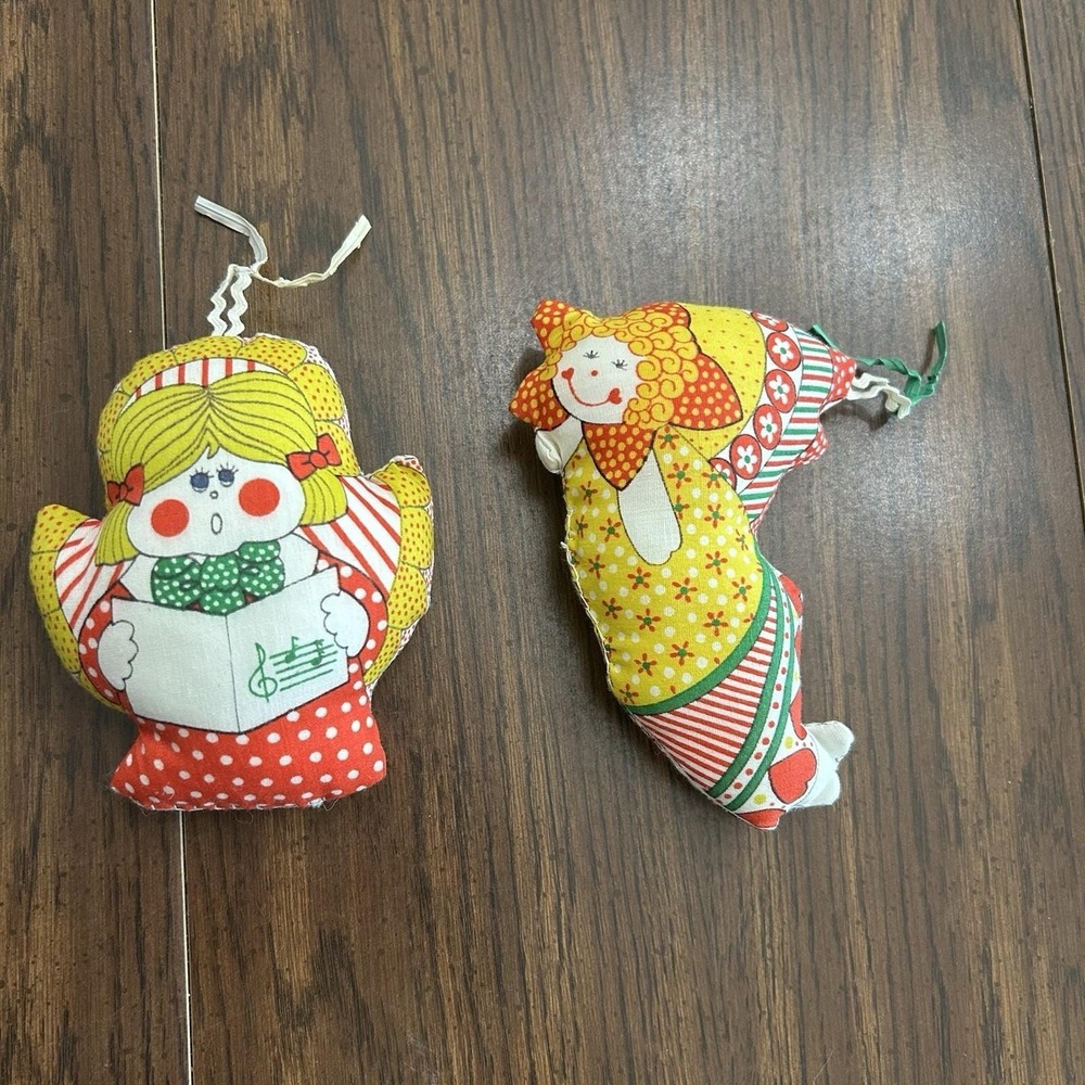 Vintage 1970s Handmade Fabric Christmas Ornaments Set 2 Choir Girl Star Kitsch